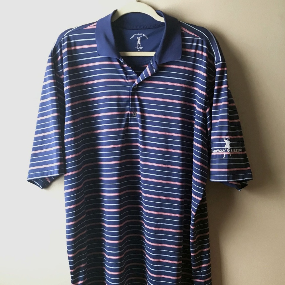 Fairway & Greene Striped Golf Shirt Logo on Sleeve